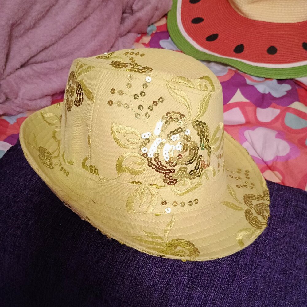 Yellow Sequin Fedora New OS